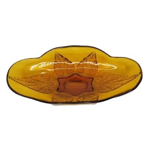 Anchor Hocking‎ Amber Glass Renaissance Beaded Leaf Serving Dish